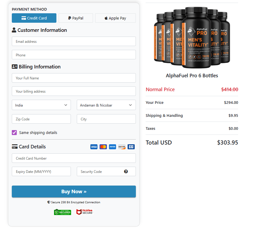  AlphaFuel Pro order slip